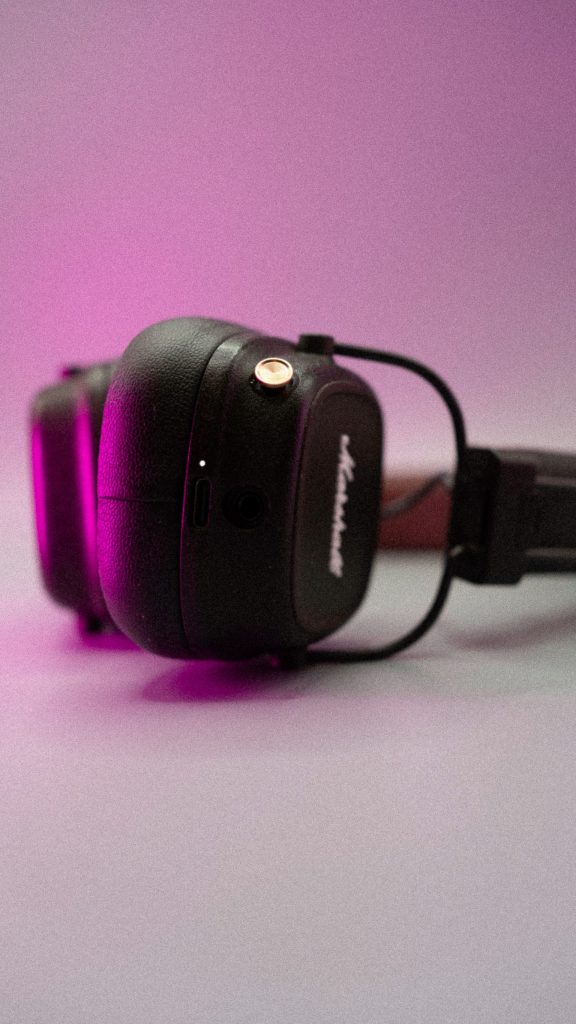 A pair of headphones sitting on top of a table